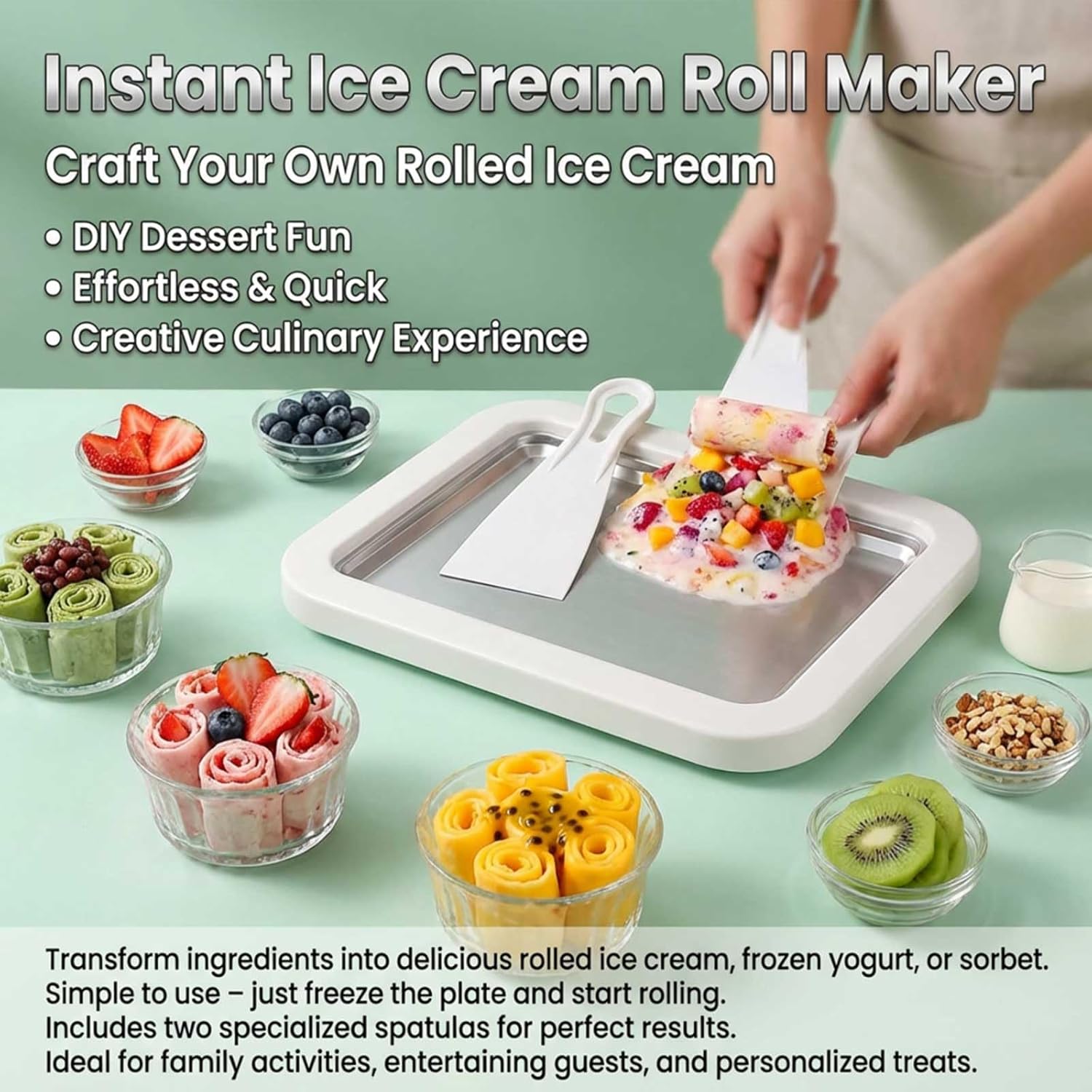 Rolled Ice Cream Machine Fried Plate - Máquina doméstica multifuncional para hacer rollos